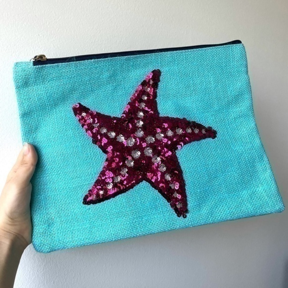 Sequin Starfish Zipper Pouch | Handcrafted | New